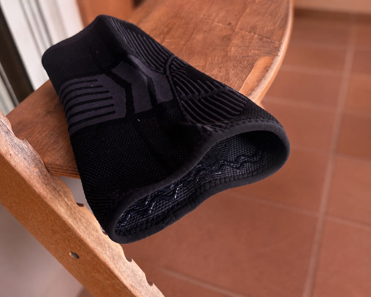 Physical Steadella sample showing the visible black 3D knit